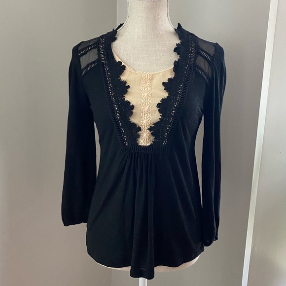 Anthropologie Tops - Anthro Meadow Rue Darby Black Lace L/S Top